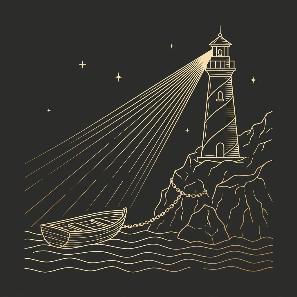 Capa do livro Antropologia Católica e a Homossexualidade: um farol iluminando um barco preso por corrente às pedras